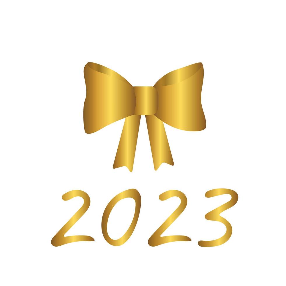 Lettering 2023 and bow. Gold lineart element. Vector Illustration.