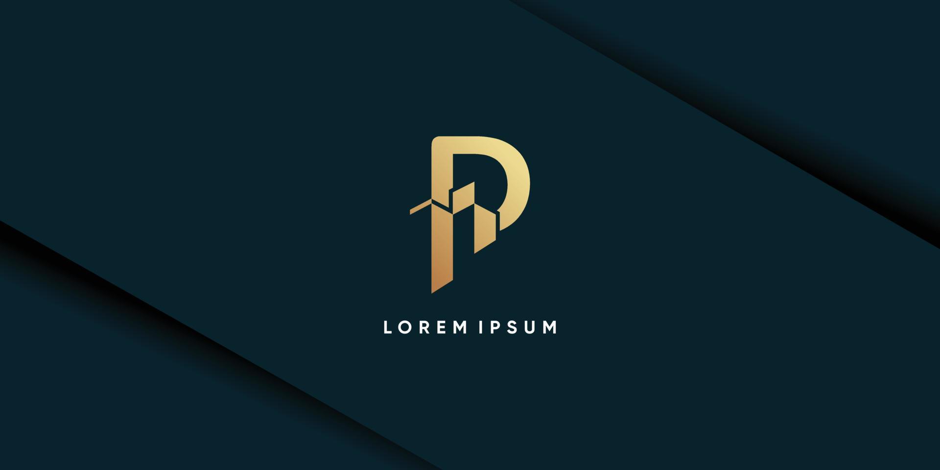 Building logo with initial P concept for business contruction vector