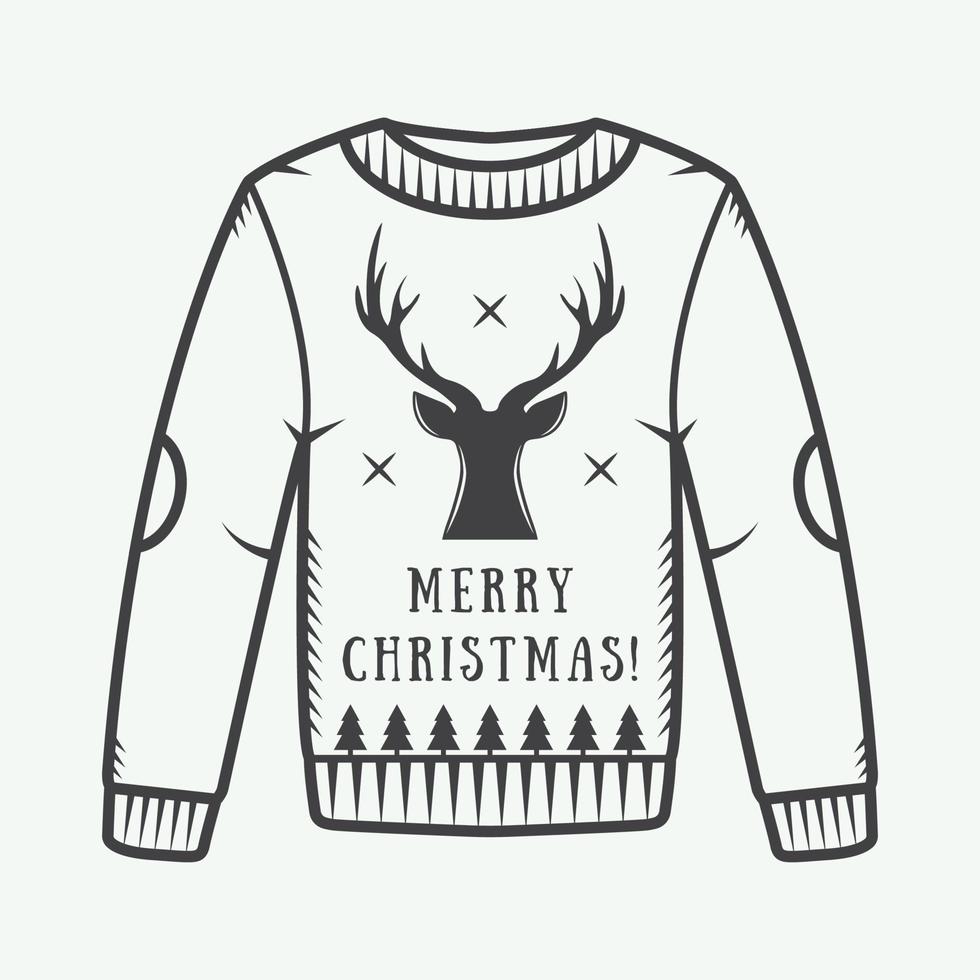 Vintage Christmas sweater with deer, trees and stars. Vector illustration