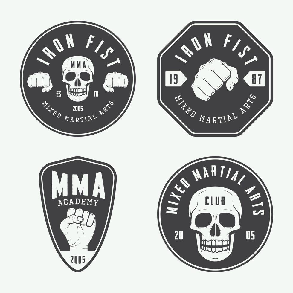 Set of vintage mixed martial arts logo, badges and emblems. Vector illustration