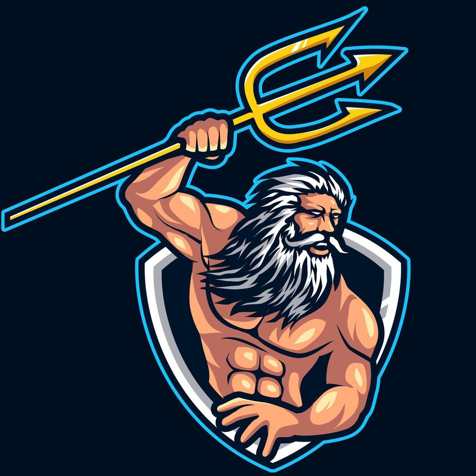 logotipo de la mascota de poseidón juegos deportivos. ilustración del logo de la mascota de neptuno. vector