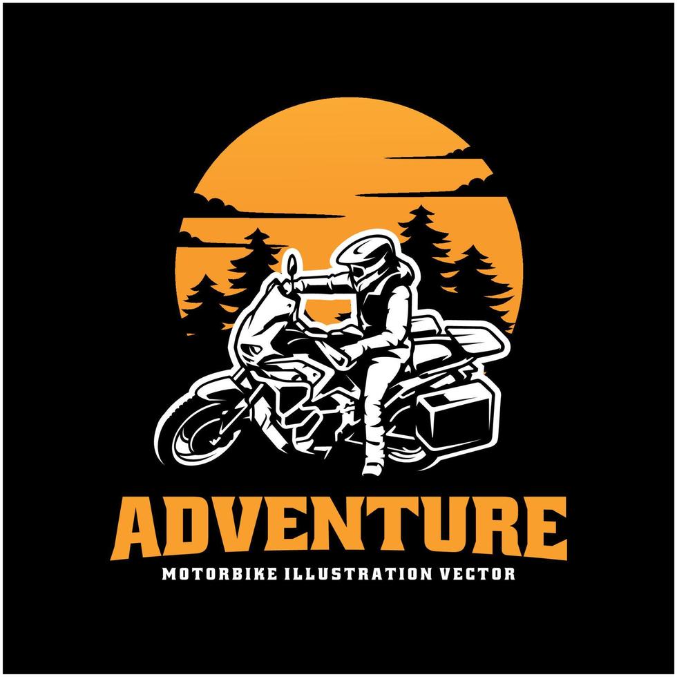 motociclista montando aventura moto ilustración logo vector