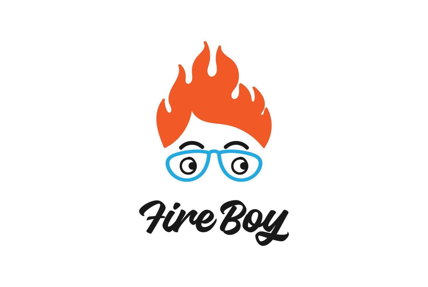 Kids Boy Hero with Hair Fire Head Face Cartoon Character Logo Design vector