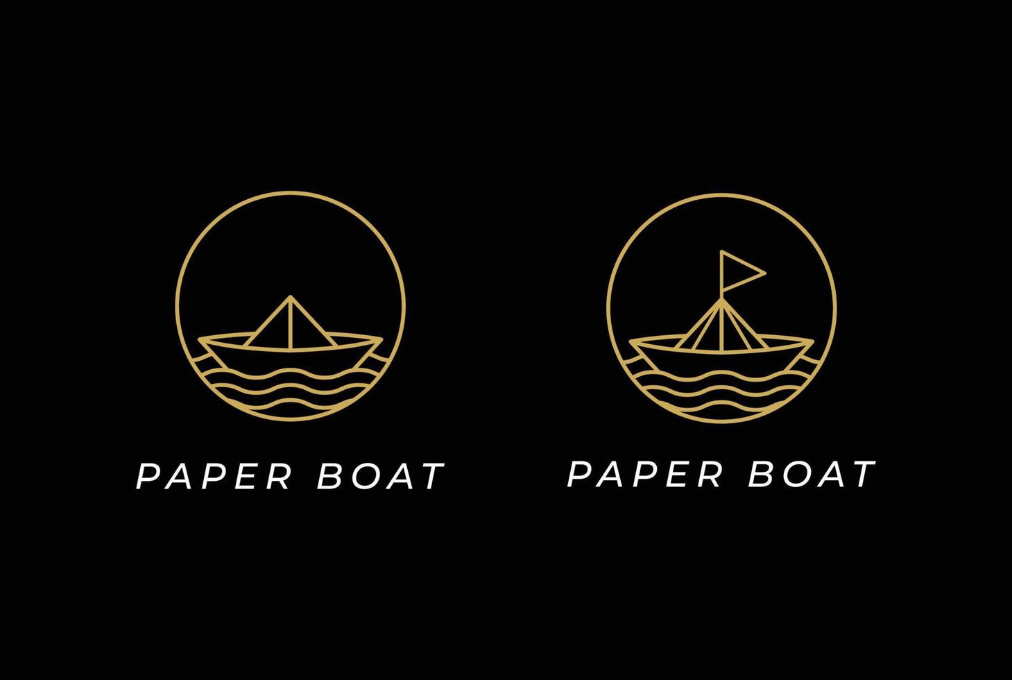 elegante lujo sol puesta de sol amanecer papel barco línea monograma logotipo diseño vector