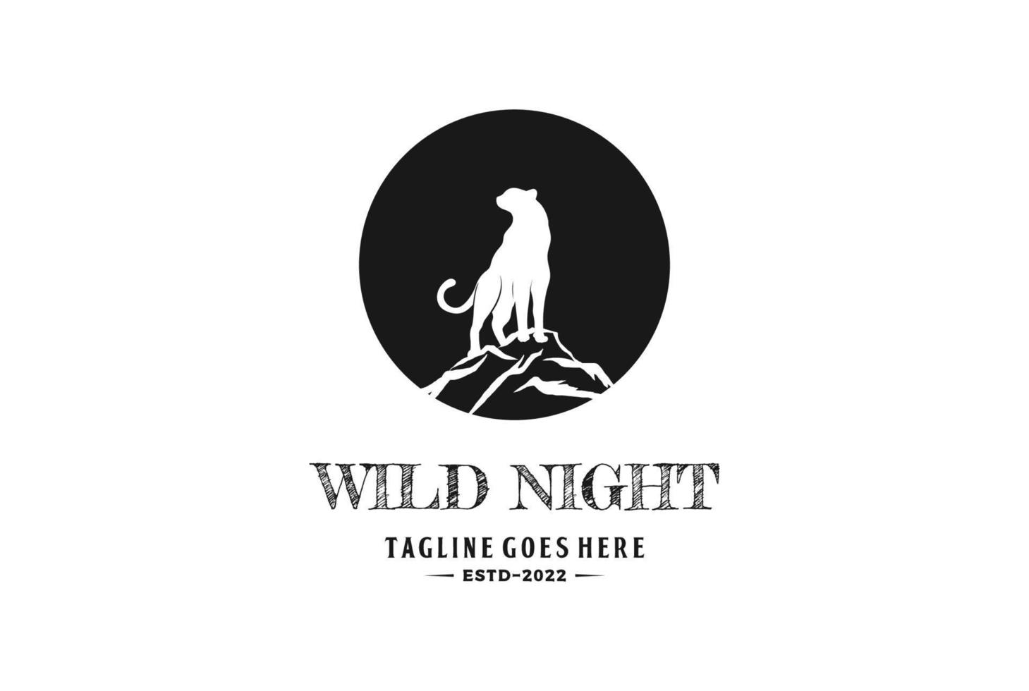 Wild Night Jaguar Tiger Leopard Cheetah Puma Panther Standing on the Mountain Hill Logo Design vector