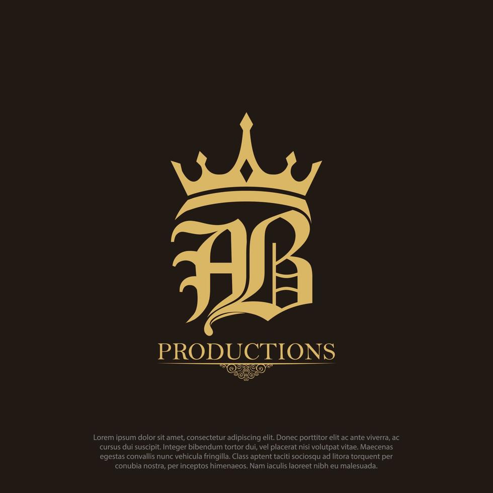 Royal Luxury Letter AB OR BA King with Gold Crest Crown logo collection For Boutique hospitality Hotels and Fashion Brand Identity Monogram symbol vector