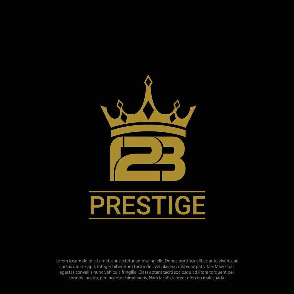 123 prestige luxury logo, gold, with crown concept. vector