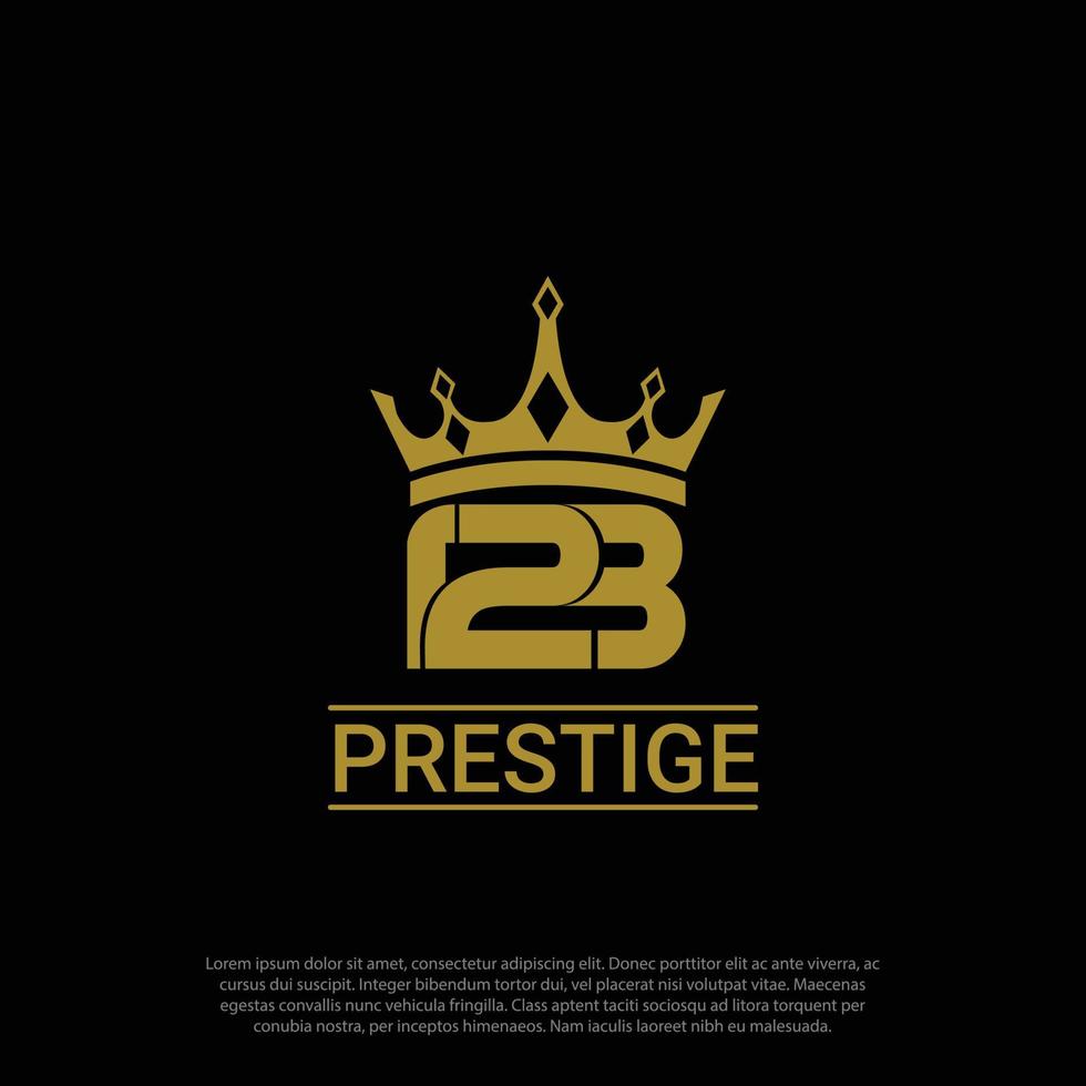 123 logotipo de lujo de prestigio, dorado, con concepto de corona. vector