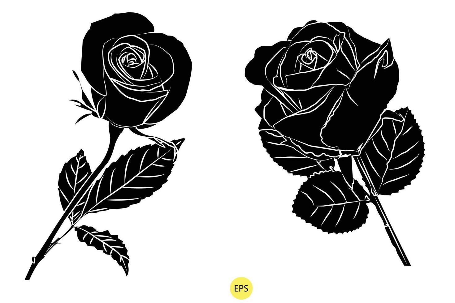 conjunto de siluetas de rosas decorativas negras, siluetas negras vectoriales de flores aisladas en un fondo blanco. vector