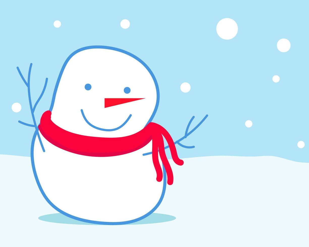 Merry Christmas concept. Cute snowman with red scarf. Cartoon vector style for your design.