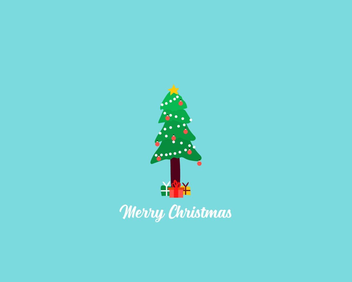 Merry Christmas concept Cute tree with boxes of gifts. Cartoon vector style for your design