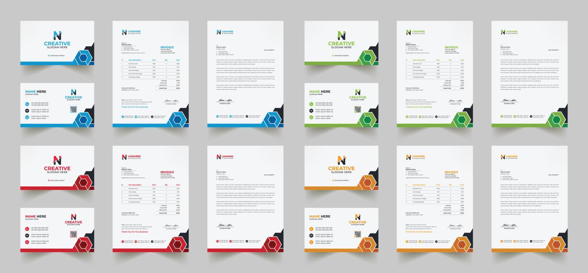 Corporate branding identity design includes Business Card, Invoices, Letterhead Designs, and Modern stationery packs with Abstract Templates vector