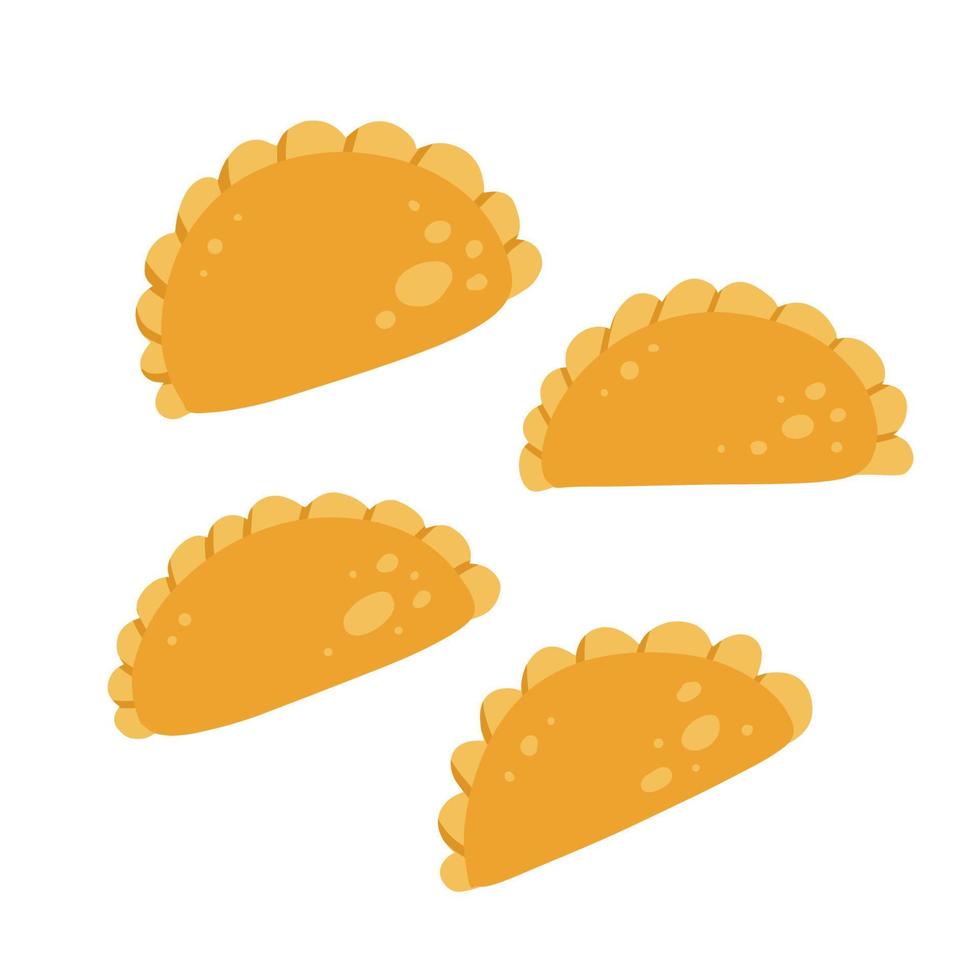 Empanada icons set. Flat simple vector of Spanish fried patty or cheburek. Isolated elements on white background