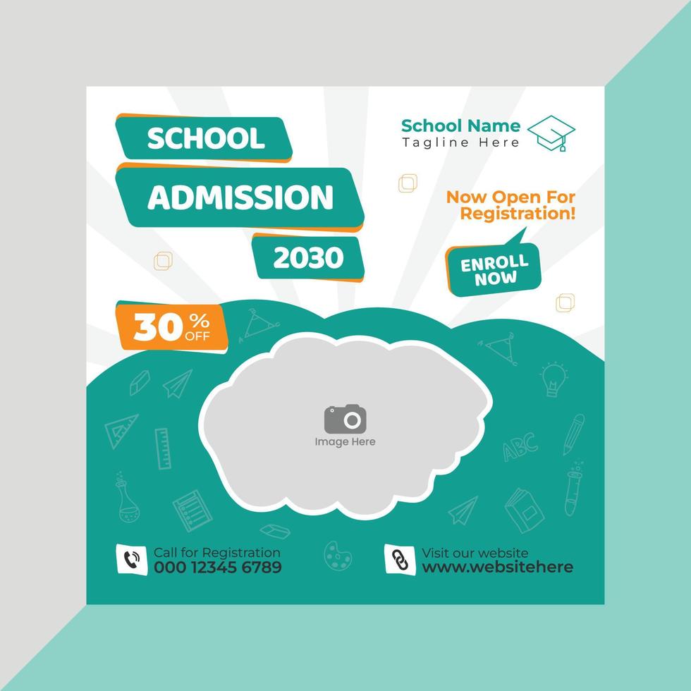 School admission social media post and web banner for kids education vector