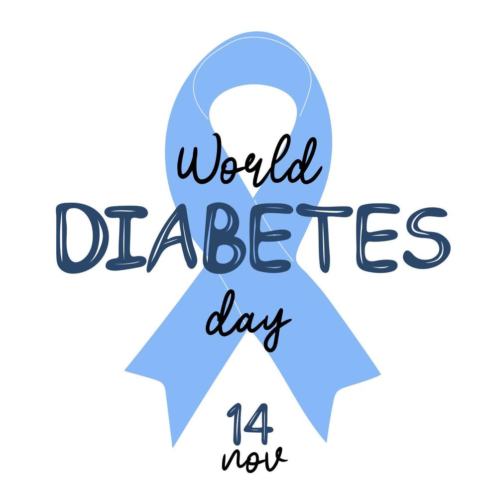 cartel de concientización del día mundial de la diabetes con cinta azul vector