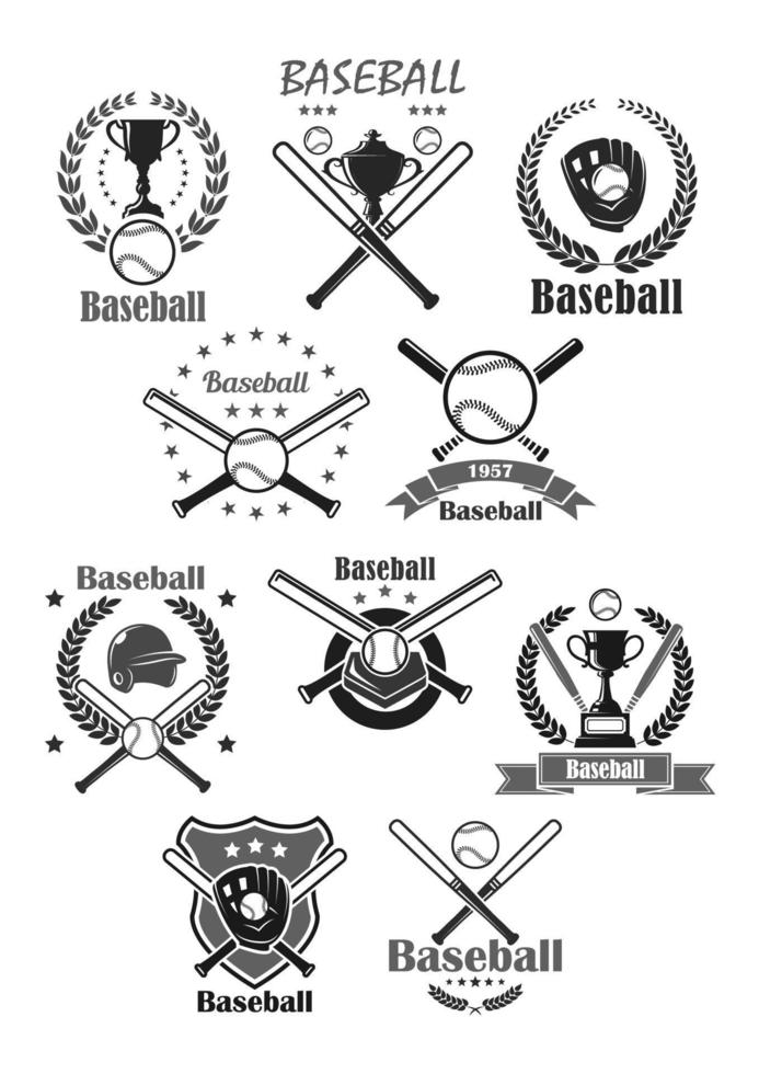 iconos de vector de deporte de béisbol o insignias de torneo