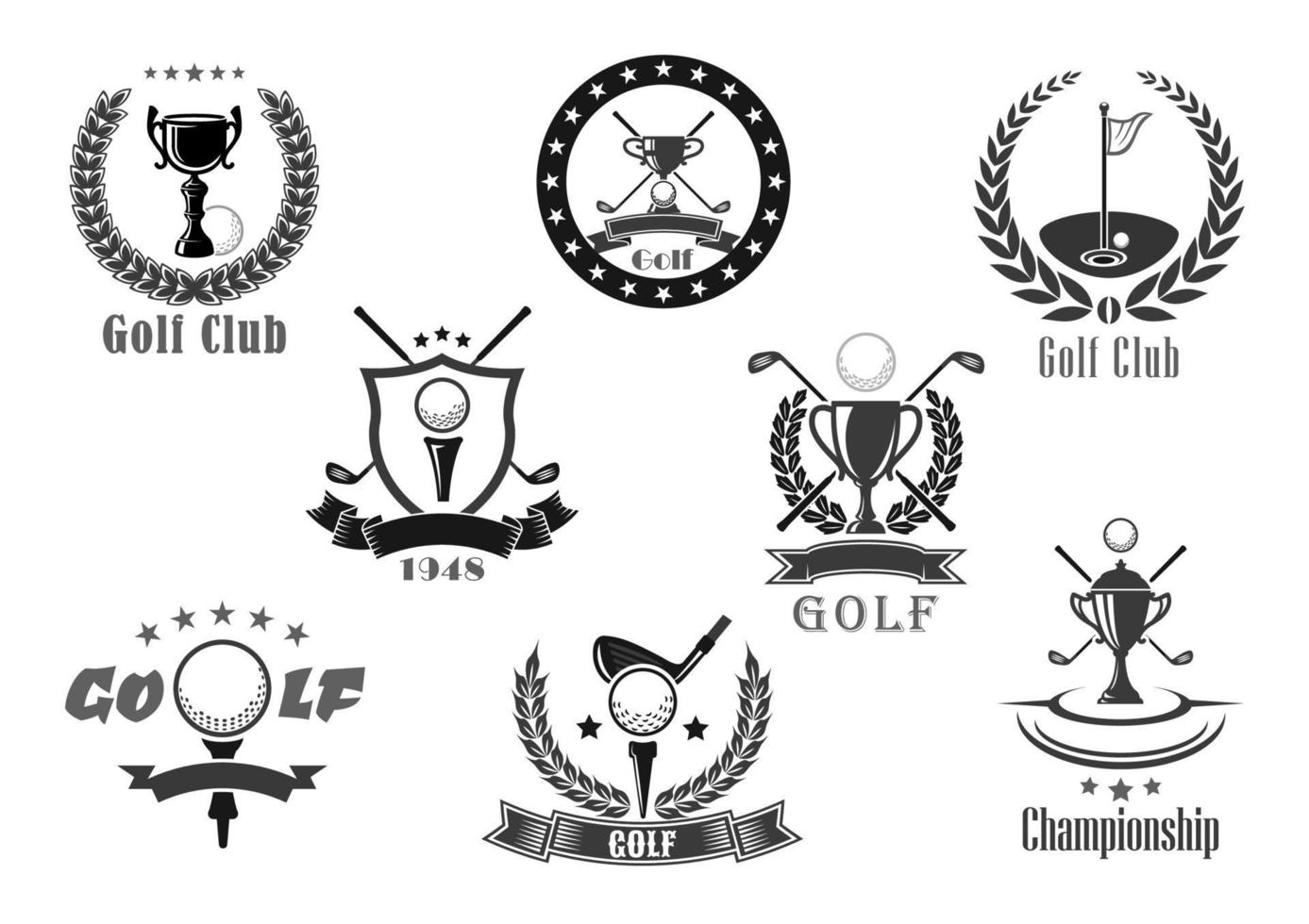 conjunto de iconos de vector de premio de campeonato de club de golf