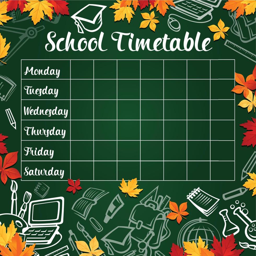 School timetable template of lesson schedule vector