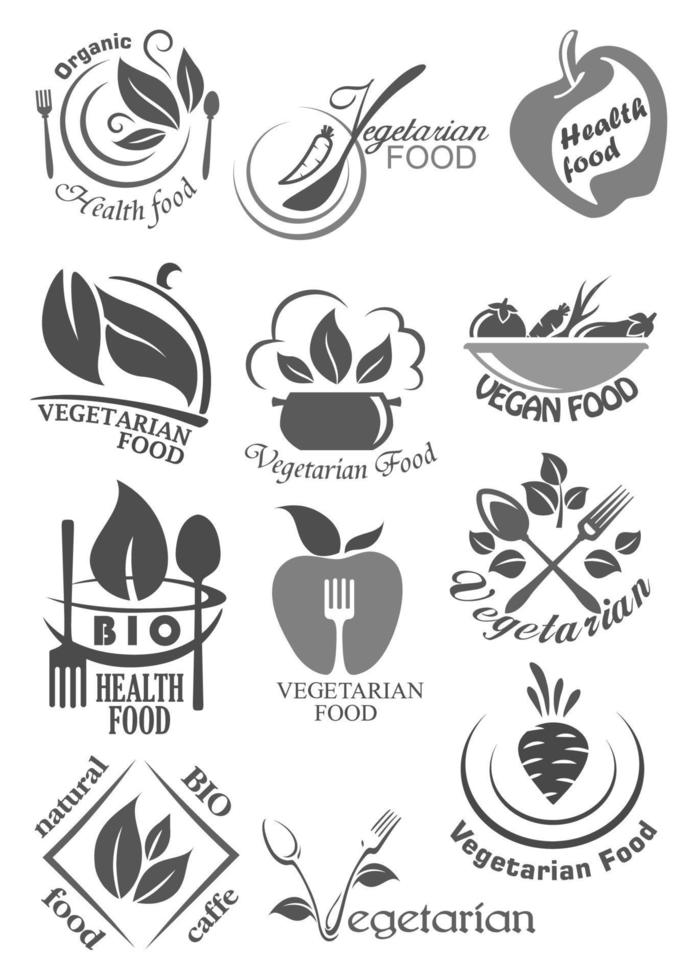 Vegetarian icons for vegan restaurant or cafe vector