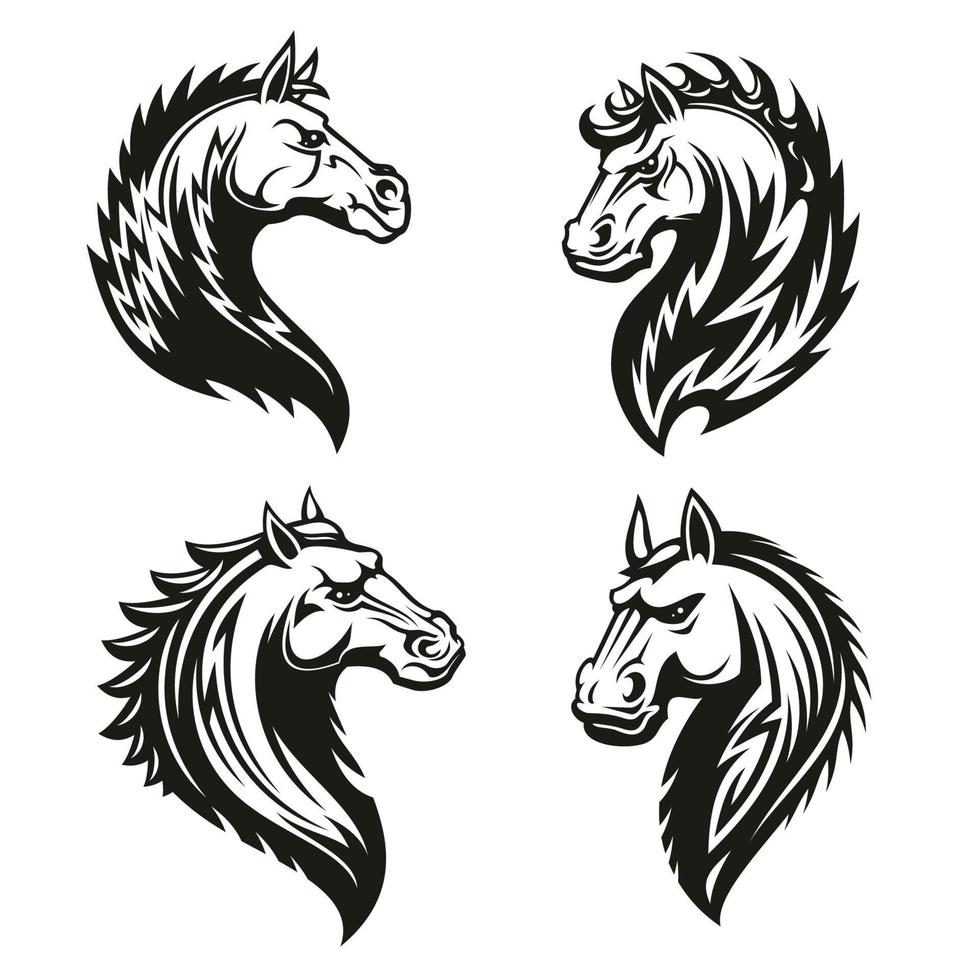 cabezas de caballos tribales. mascota o tatuaje vector