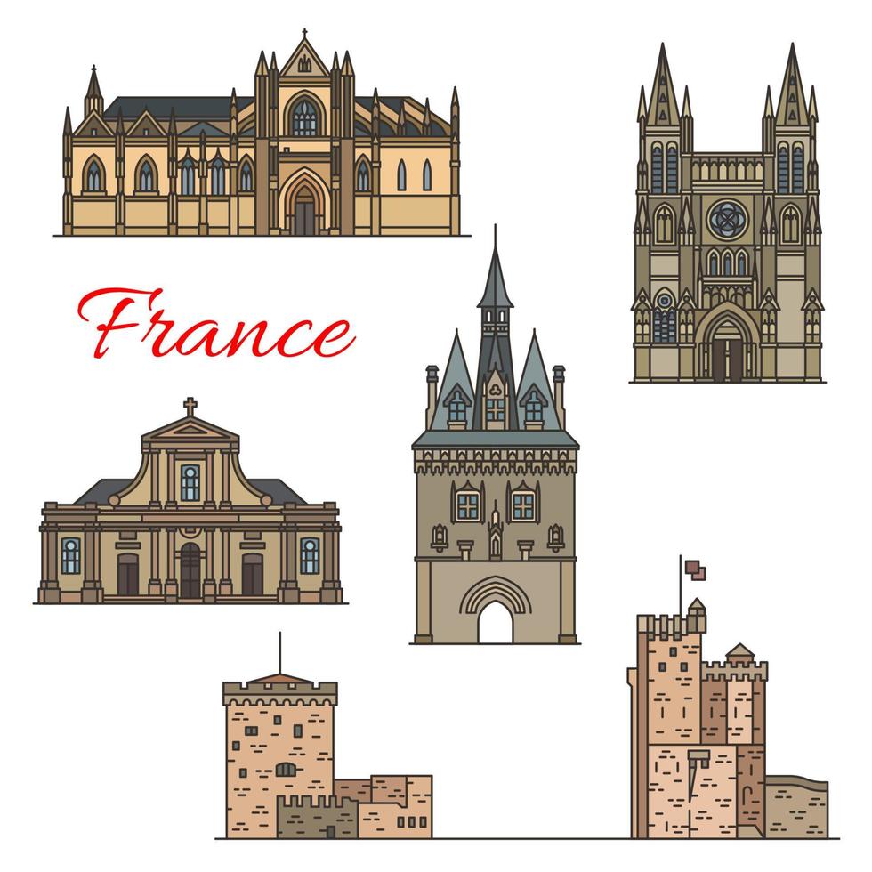 Travel landmarks of medieval French architecture vector