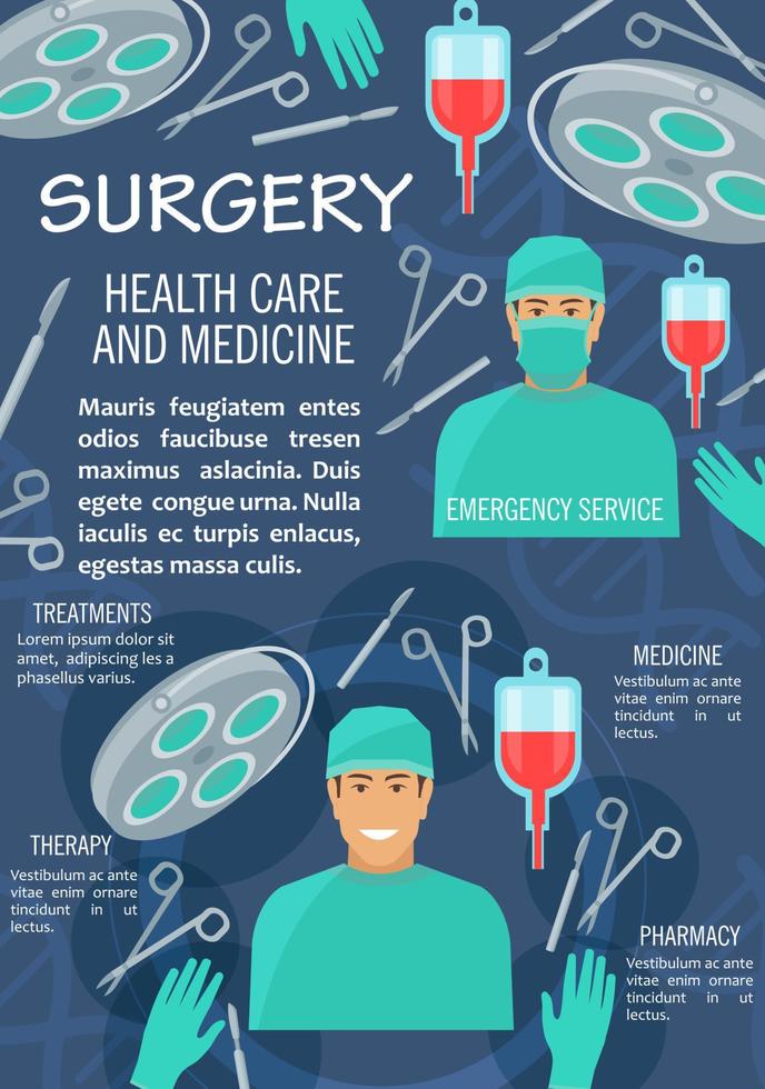 Surgery medicine poster with doctor and instrument vector