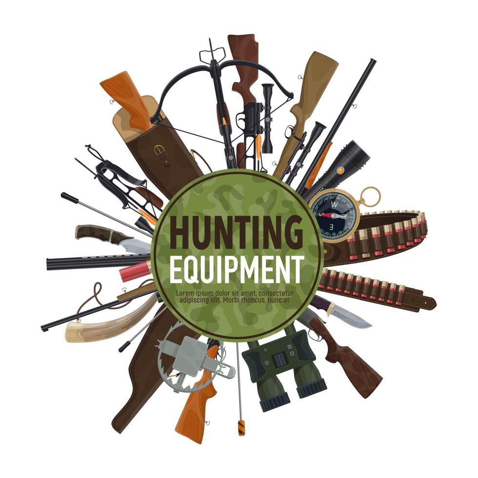Hunting weapon and equipment poster design vector