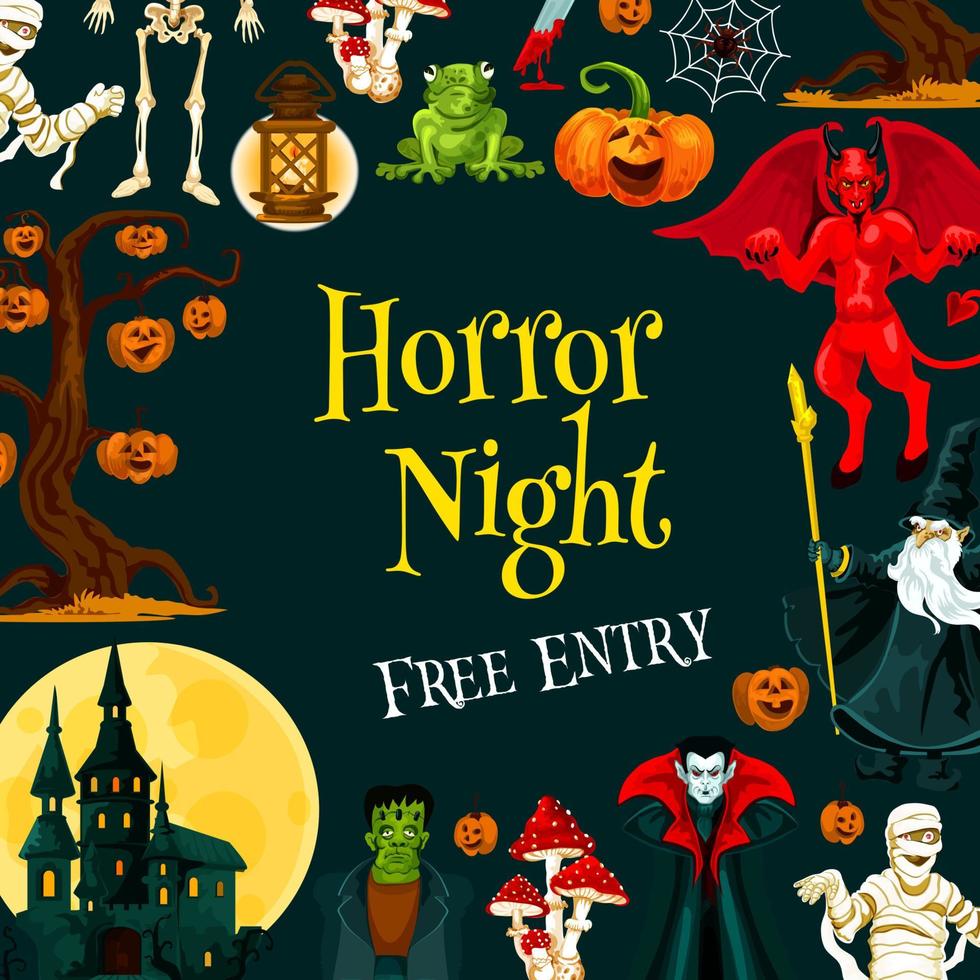 banner de invitación de fiesta de noche de terror de halloween vector