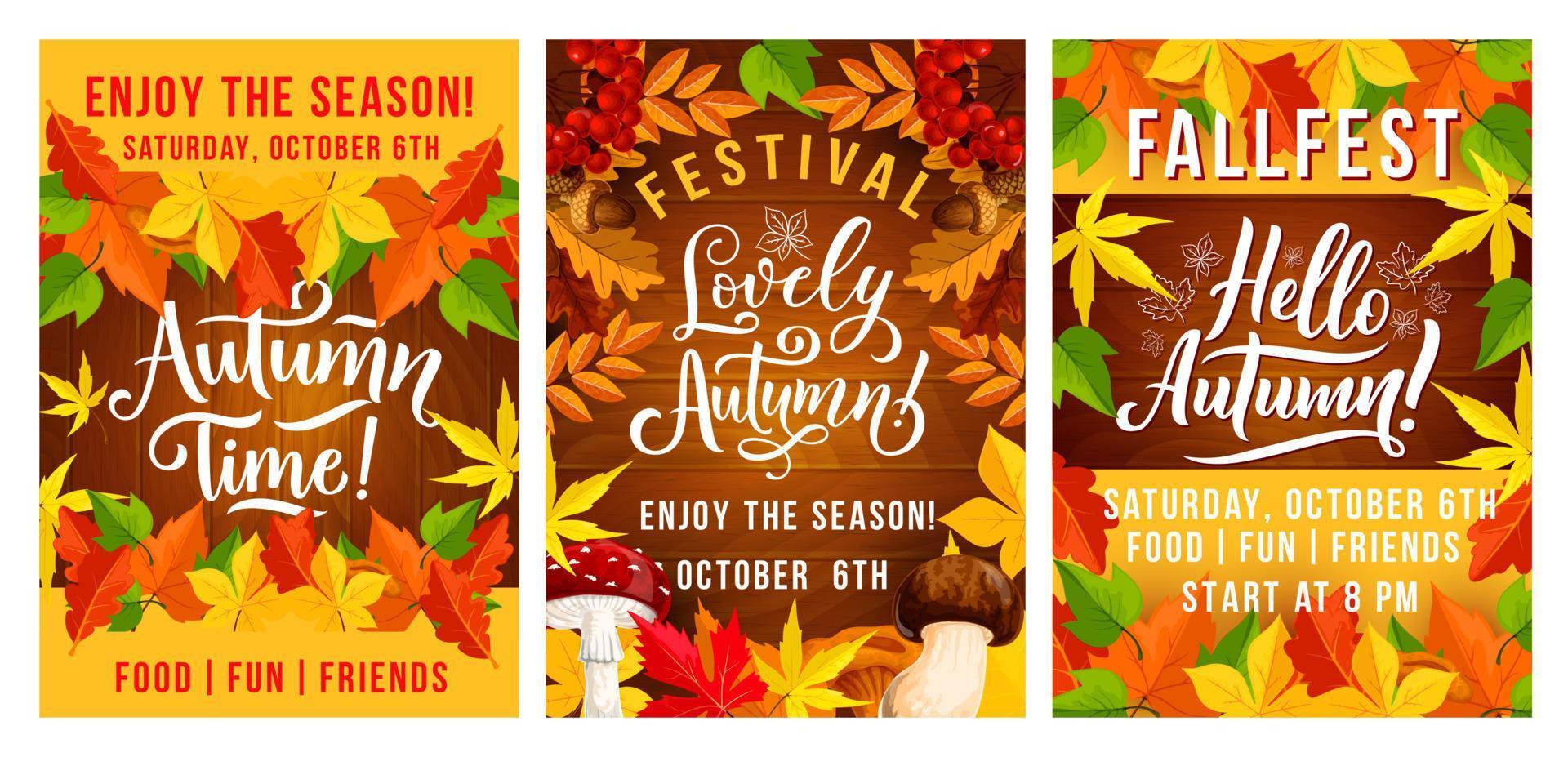 Fall autumn fest vector invitation posters