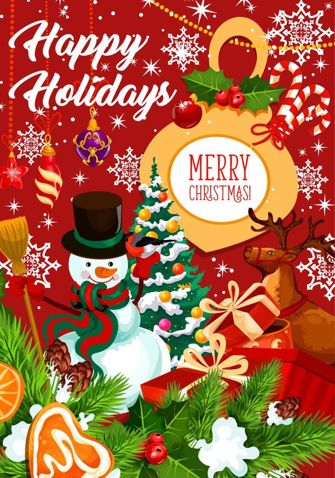 Happy Holidays snowman vector greeting card