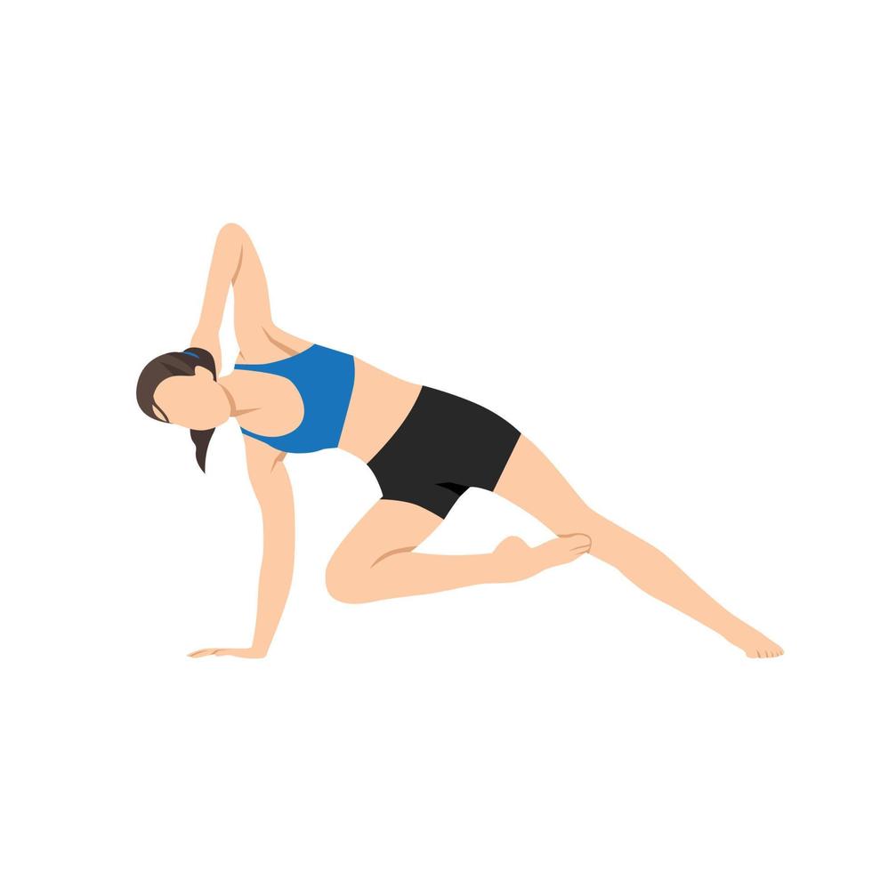 Woman doing Side plank with bottom knee bent exercise. Flat vector illustration isolated on white background