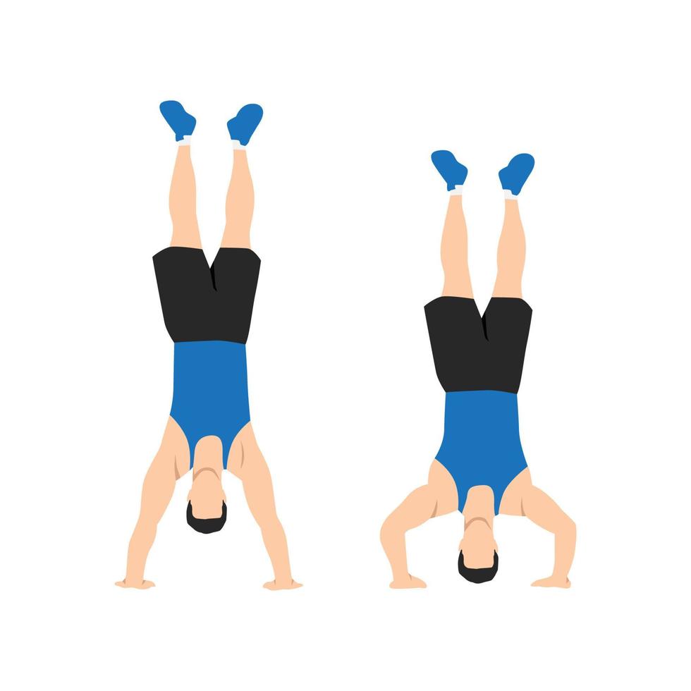 Man doing handstand push up exercise. Flat vector illustration isolated on white background