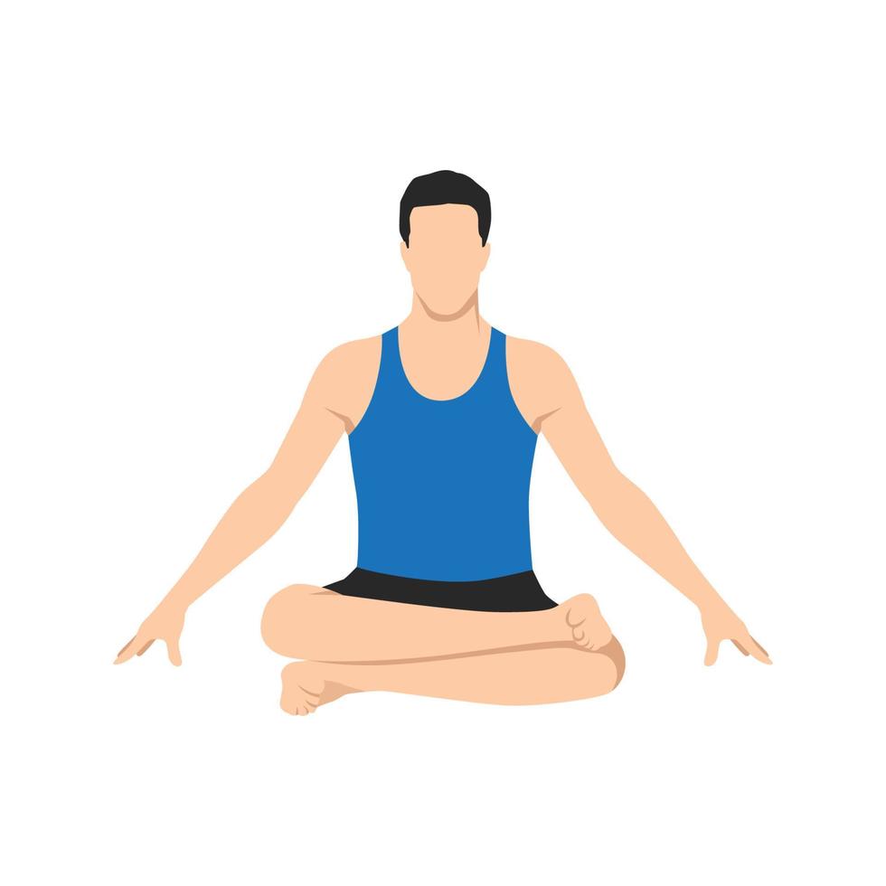 Man doing Firelog Pose, Fire Statue Pose, Double Pigeon Pose, Square, Ankle to Knee Pose. Practice Agnistambhasana vector