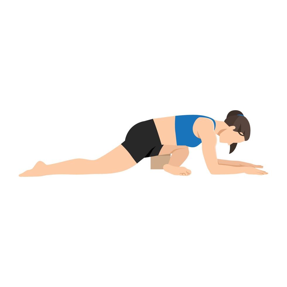 mujer haciendo antebrazos de pose de cisne dormido. hermosa chica practica kapotasana ii antebrazos, svarga dvidasana. ilustración vectorial plana aislada sobre fondo blanco vector