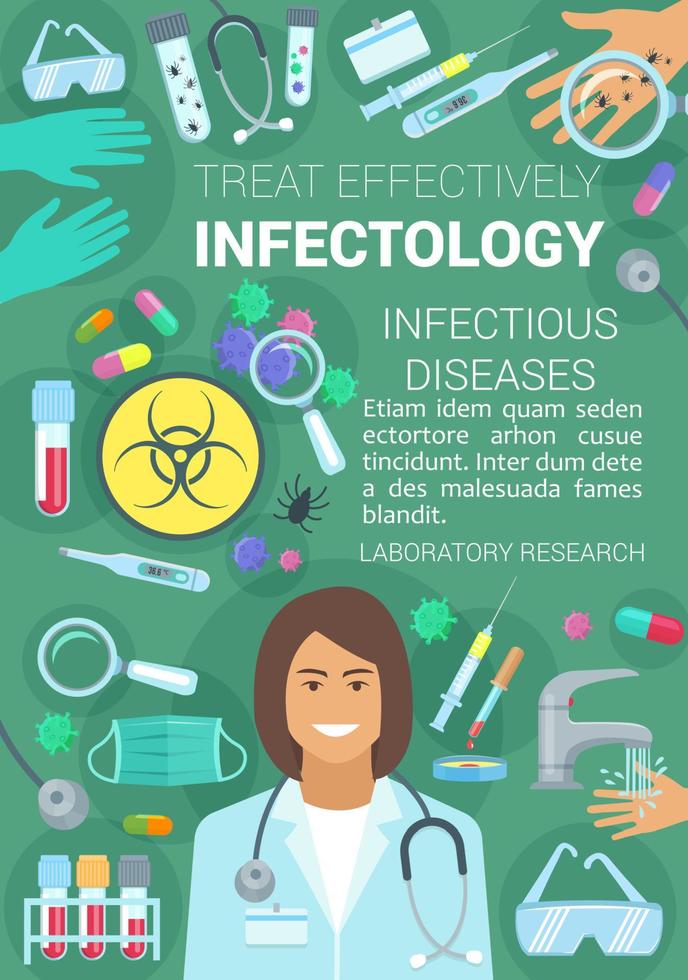 cartel de medicina de infectología de infecciones y virus vector