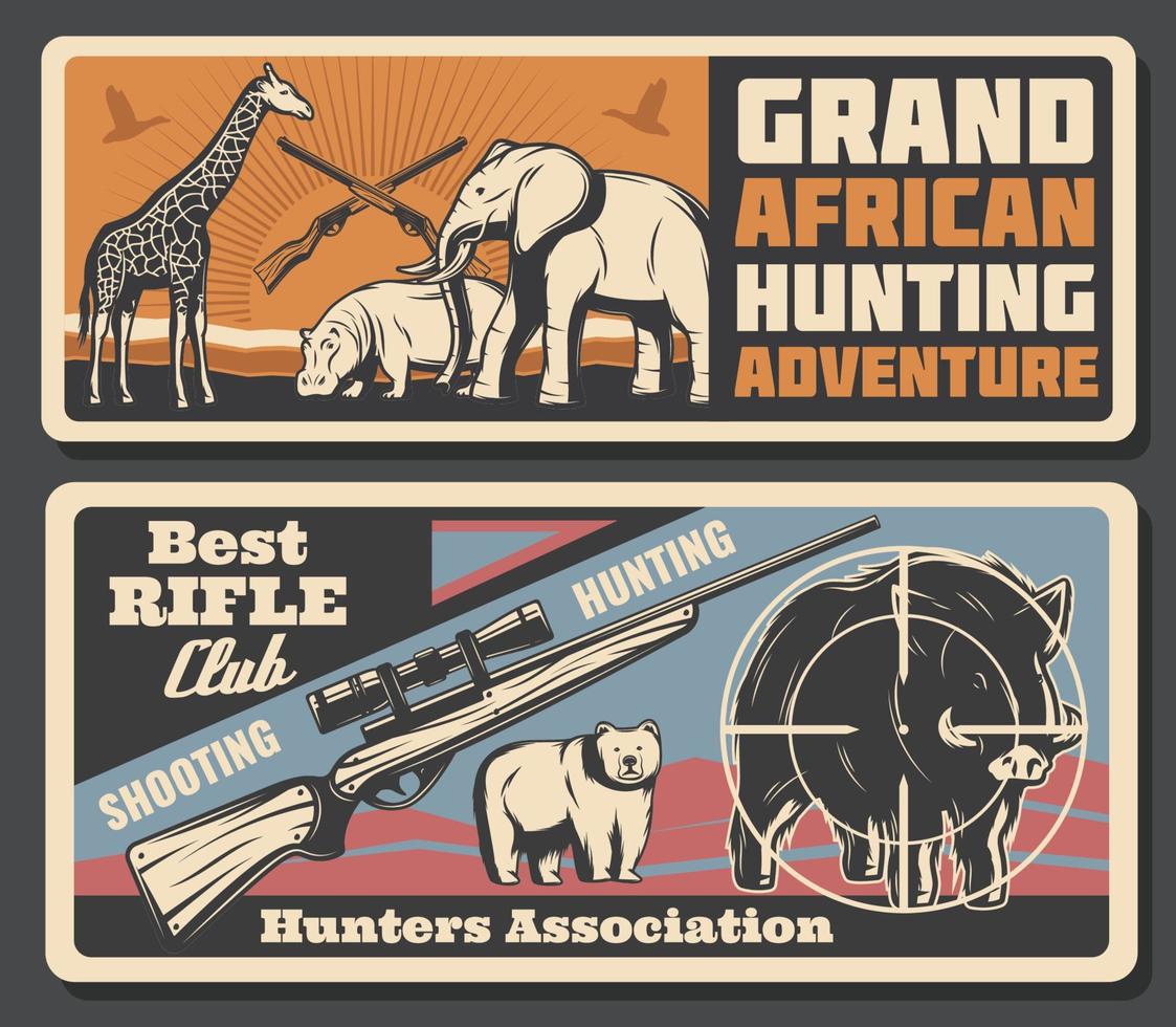 cartel de aventura de caza de animales de safari africano vector