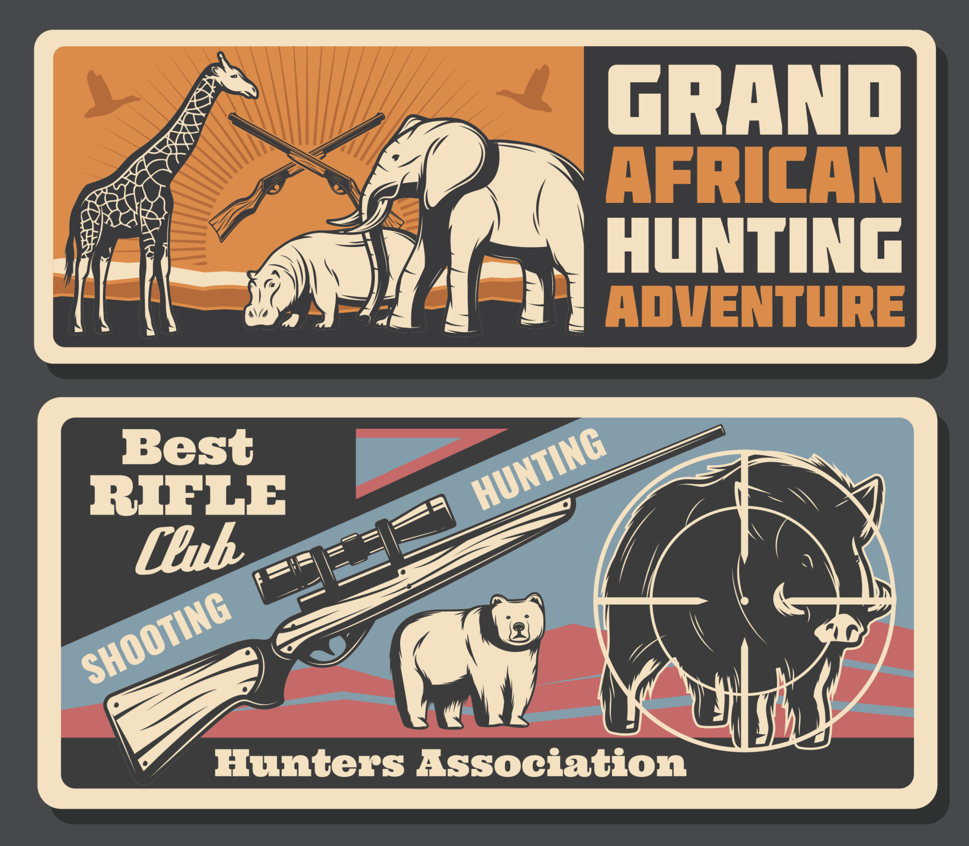 African Safari animals hunting adventure poster 16121368 Vector Art at Vecteezy African Safari animals hunting adventure poster 16121368 Vector Art at Vecteezy
