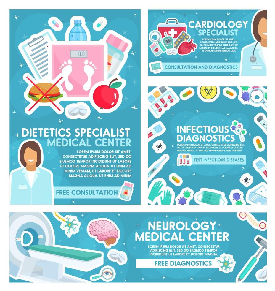 Cardiology, dietetics and neurology medicine vector