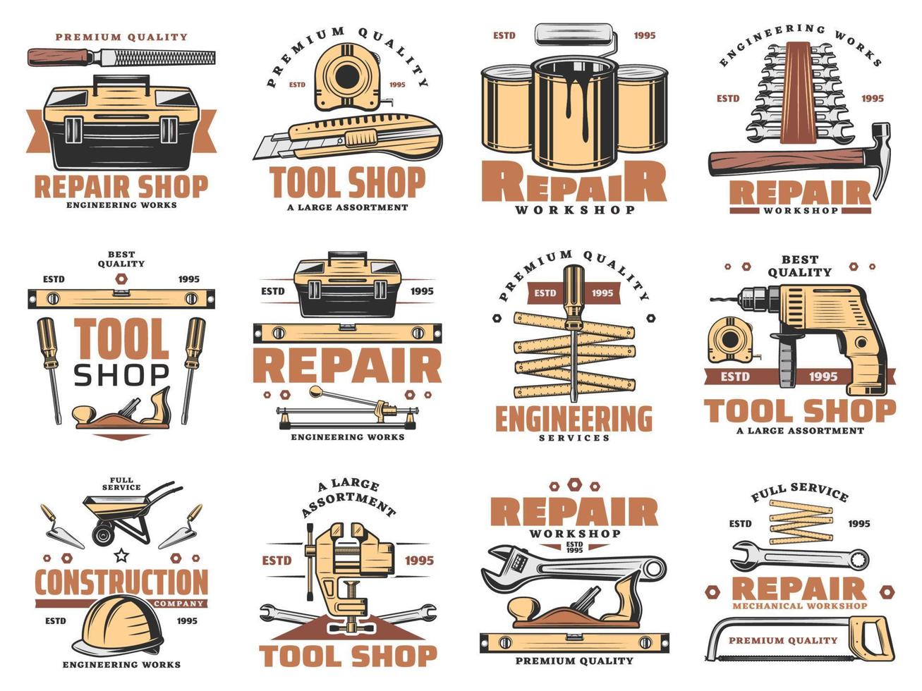 Repair and service work tools workshop icons vector