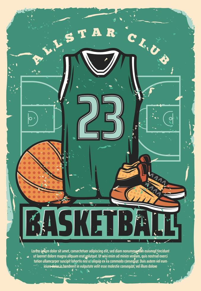 cartel retro del vector del club del equipo de baloncesto