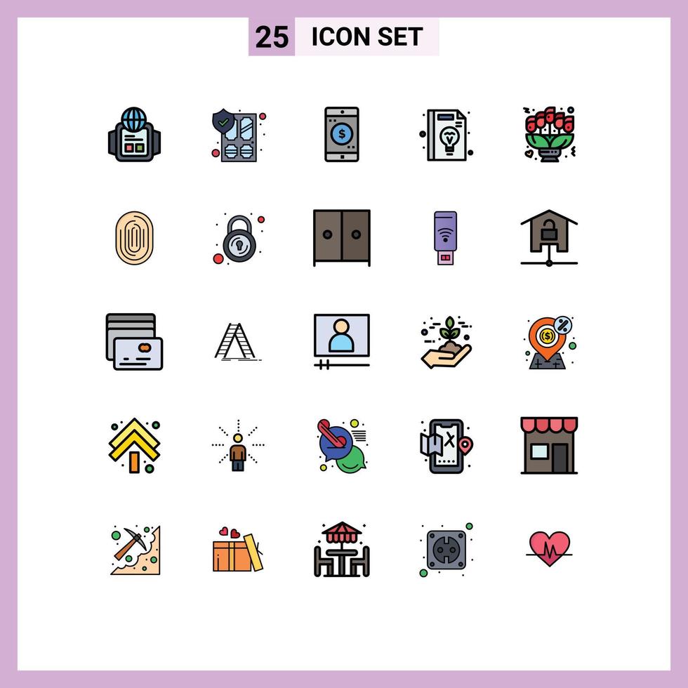 Set of 25 Modern UI Icons Symbols Signs for flowers idea application management business Editable Vector Design Elements