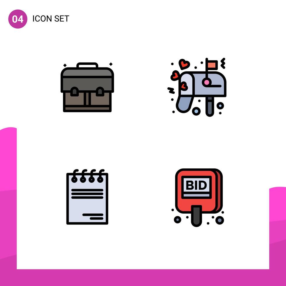 4 Creative Icons Modern Signs and Symbols of bag paper box mail auction Editable Vector Design Elements