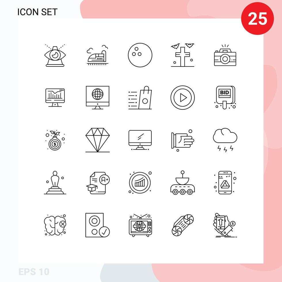 Set of 25 Modern UI Icons Symbols Signs for photo camera speed yard grave Editable Vector Design Elements