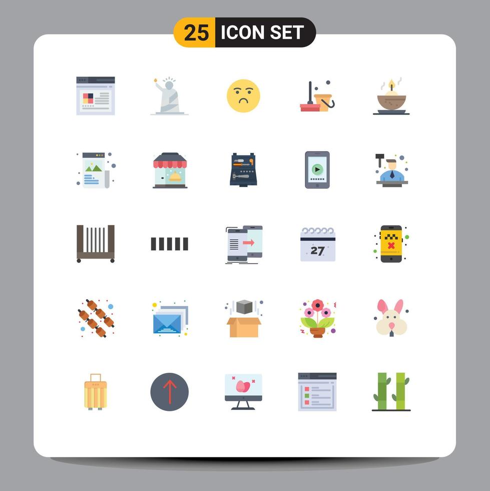 Pack of 25 Modern Flat Colors Signs and Symbols for Web Print Media such as bowl cleaning usa clean sad Editable Vector Design Elements