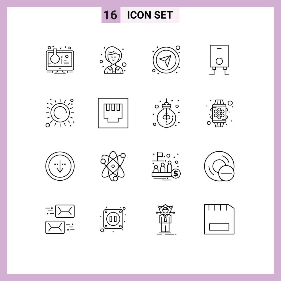 Pictogram Set of 16 Simple Outlines of sunlight summer compass water boiler Editable Vector Design Elements