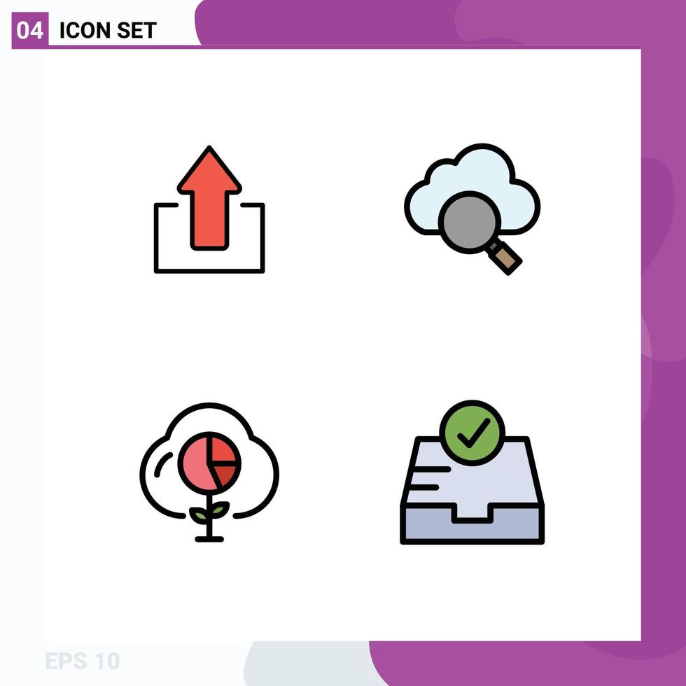User Interface Pack of 4 Basic Filledline Flat Colors of arrow economy upload research investment Editable Vector Design Elements