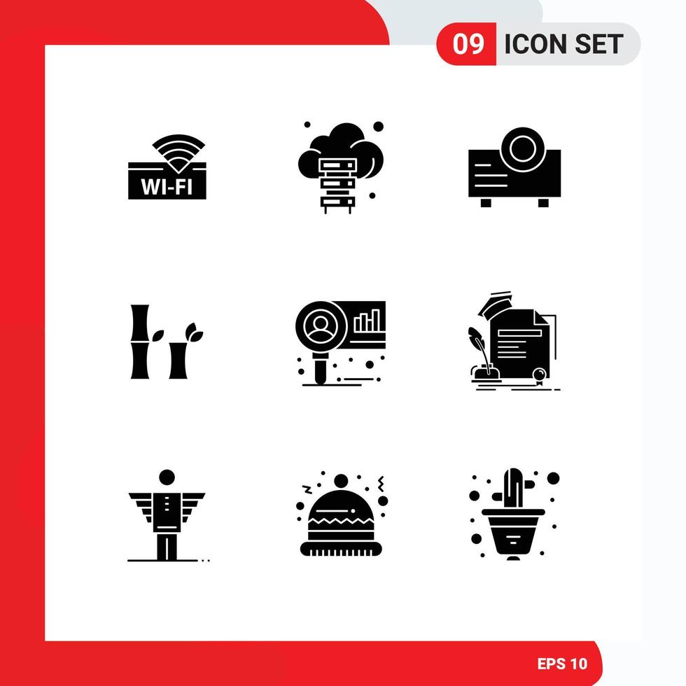 9 Universal Solid Glyphs Set for Web and Mobile Applications research diagram device chart china Editable Vector Design Elements