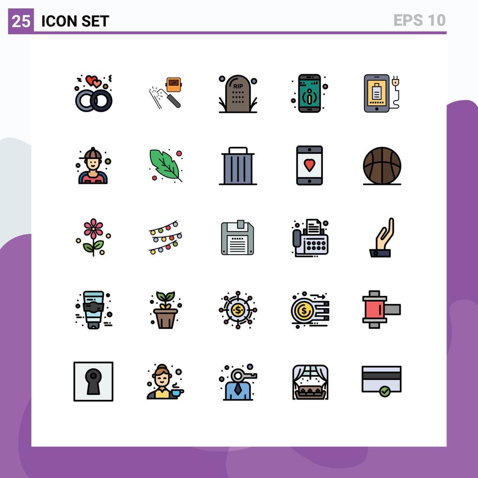 Set of 25 Modern UI Icons Symbols Signs for mobile information industry detail grave Editable Vector Design Elements