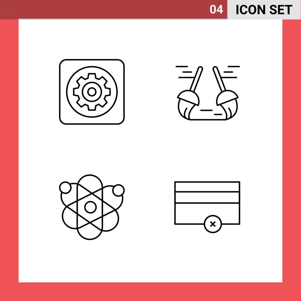 4 símbolos de signos de línea universales de configuración de átomos de engranajes elementos de diseño vectorial editables genéticos limpios vector