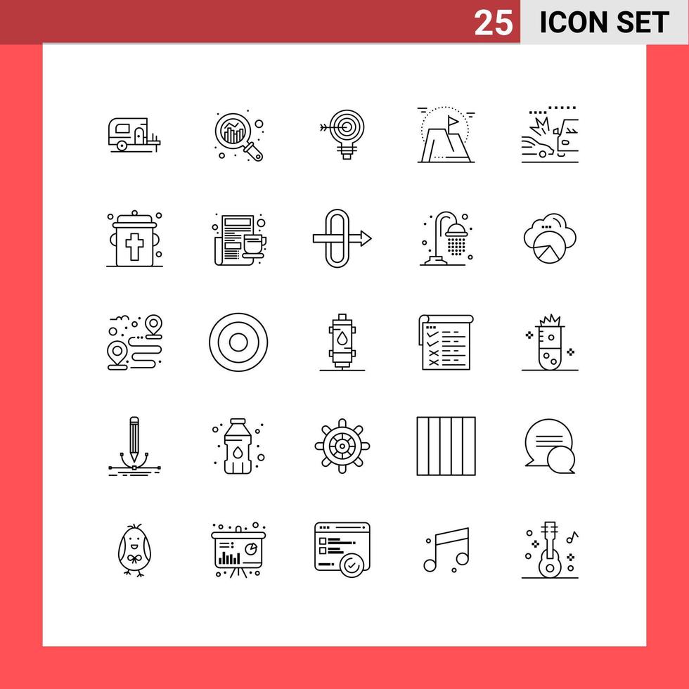 Mobile Interface Line Set of 25 Pictograms of mountain goal darts flag idea Editable Vector Design Elements